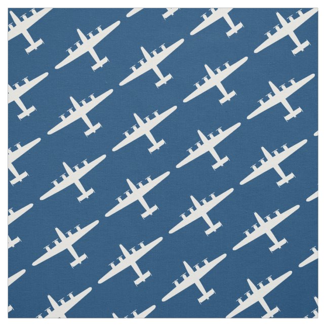 White B-24 Liberator Aircraft Mönster Blue Fabric Tyg (Provkarta)