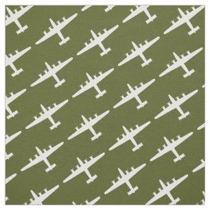 White B-24 Liberator Aircraft Mönster Olive Fabric Tyg