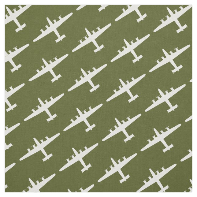 White B-24 Liberator Aircraft Mönster Olive Fabric Tyg (Provkarta)