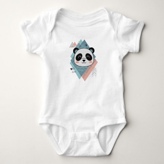 White Baby Bodysuit with Cute Panda  T Shirt (Framsida)