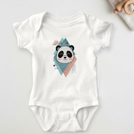 White Baby Bodysuit with Cute Panda  T Shirt