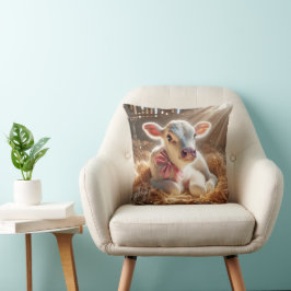 White Baby Calf i Barn Stall Kudde