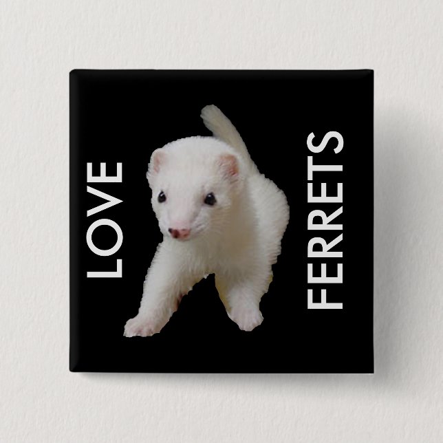 White Baby Ferret Button Knapp (Framsida)