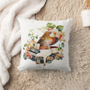 White Baby Grand Piano Watercolor Kudde