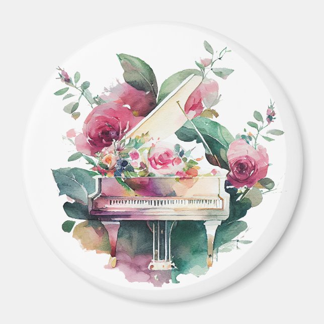 White Baby Grand Piano Watercolor Magnet (Framsidan)