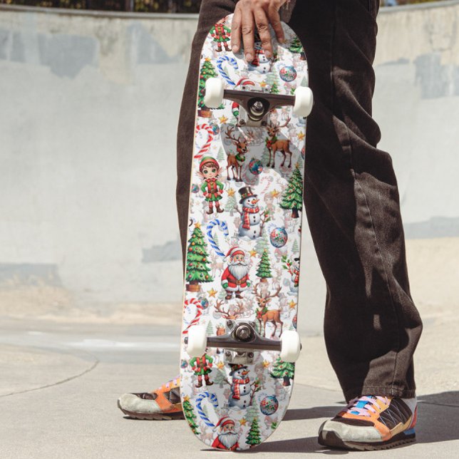 White Background Christmas Decorative Pattern Mini Skateboard Bräda 18,5 Cm (Skapare uppladdad)