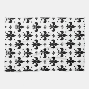White Background Fleur-de-lis Mönster Design Kökshandduk