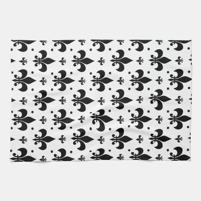 White Background Fleur-de-lis Mönster Design Kökshandduk (Horisontell)