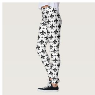 White Background Fleur-de-lis Mönster Design Leggings