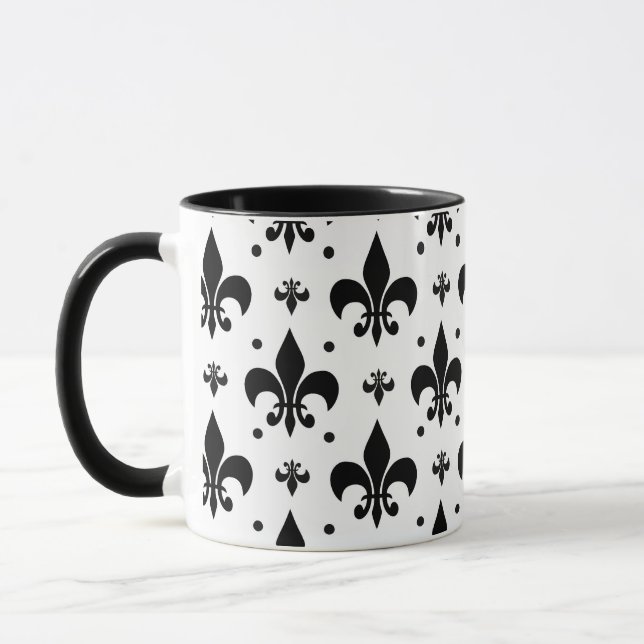 White Background Fleur-de-lis Mönster Design Mugg (Vänster)