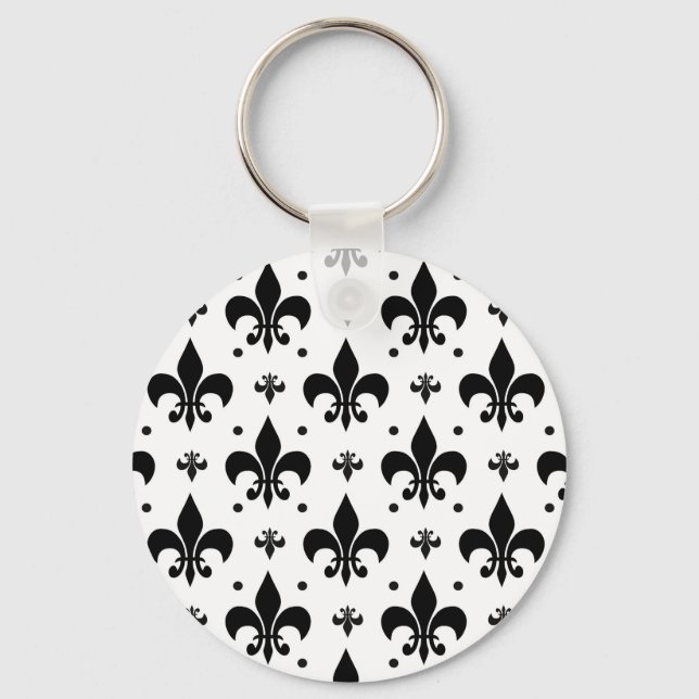 White Background Fleur-de-lis Mönster Design Nyckelring (Framsida)