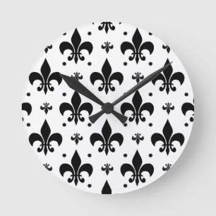 White Background Fleur-de-lis Mönster Design Rund Klocka