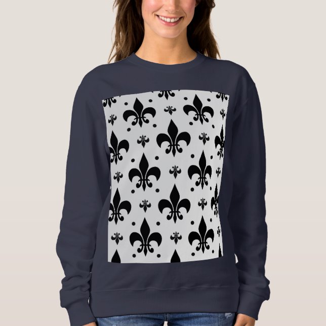 White Background Fleur-de-lis Mönster Design T Shirt (Framsida)