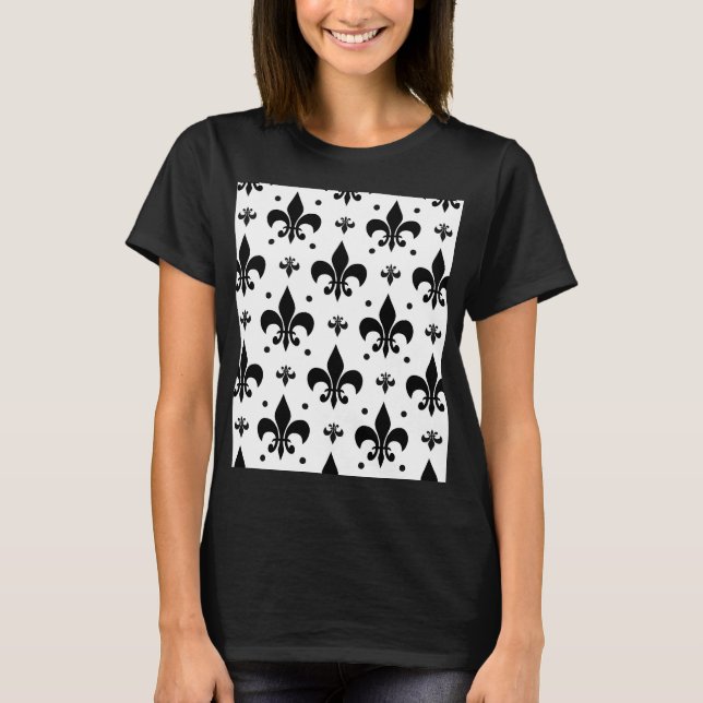 White Background Fleur-de-lis Mönster Design T Shirt (Framsida)