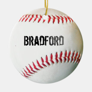White Baseball med personlig namn eller text Julgransprydnad Keramik