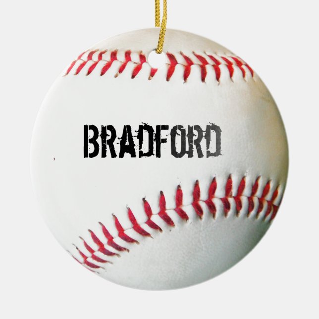 White Baseball med personlig namn eller text Julgransprydnad Keramik (Framsidan)