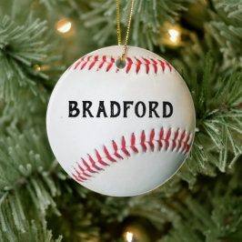 White Baseball med personlig namn eller text Julgransprydnad Keramik