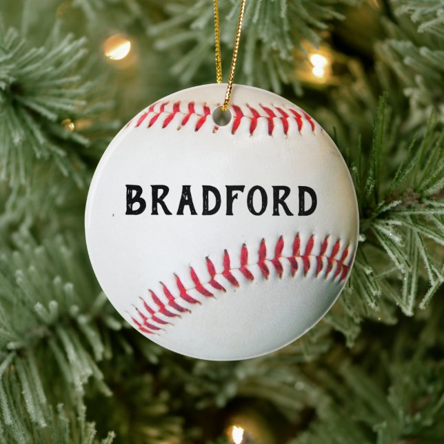 White Baseball med personlig namn eller text Julgransprydnad Keramik (Träd)