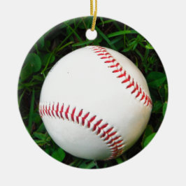 White Baseball med röd slitning Julgransprydnad Keramik