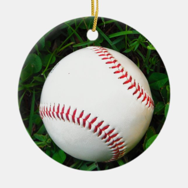 White Baseball med röd slitning Julgransprydnad Keramik (Framsidan)