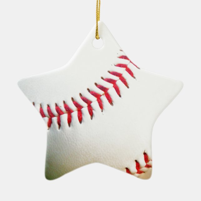 White Baseball med röd slitning Julgransprydnad Keramik (Framsidan)