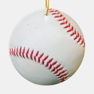 White Baseball med röd slitning Julgransprydnad Keramik