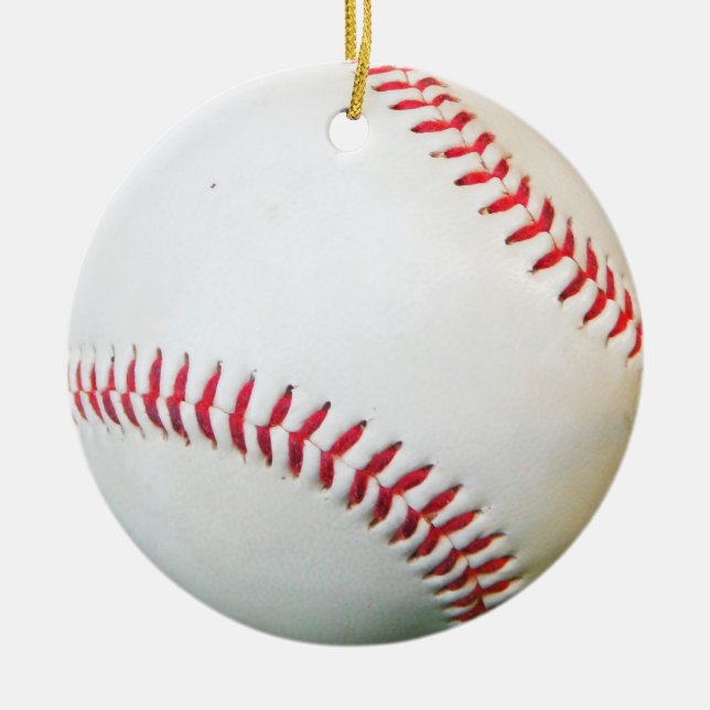 White Baseball med röd slitning Julgransprydnad Keramik (Framsidan)