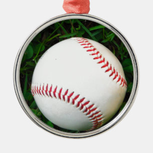 White Baseball med röd slitning Julgransprydnad Metall