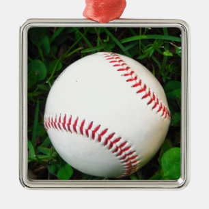 White Baseball med röd slitning Julgransprydnad Metall
