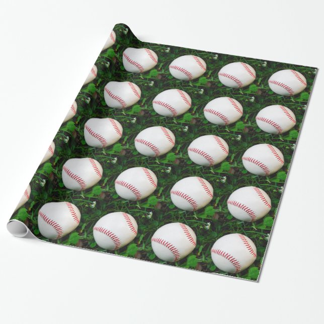 White Baseball med röd slitning Presentpapper (Utrullad)