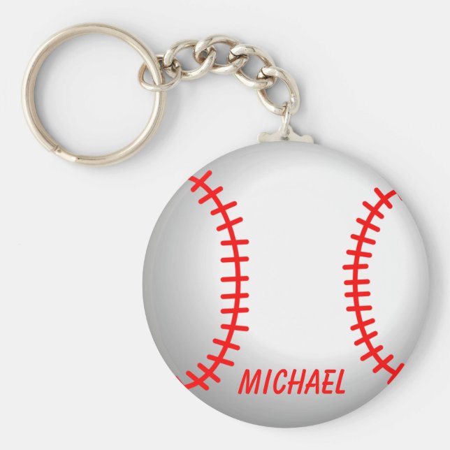 White Baseball Red Stitching Nyckelring (Framsidan)