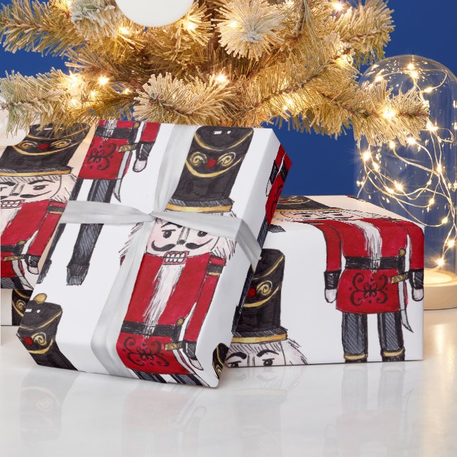 White Bearded Nutcracker Soldier Wrapping Papper Presentpapper (Helgdagar)