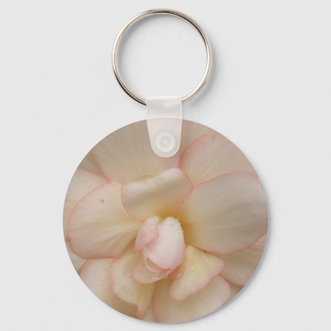 White Begonia Flower Keychain Nyckelring (Framsida)