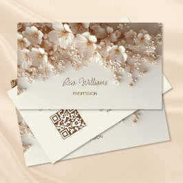 White Beige 3D Flowers Visitkort
