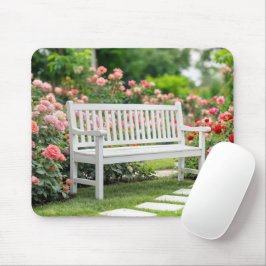 White Bench in a Summer Ro Garden Musmatta