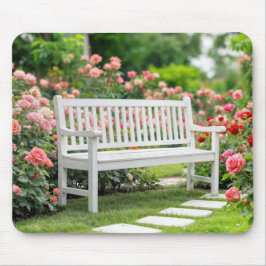 White Bench in a Summer Ro Garden Musmatta