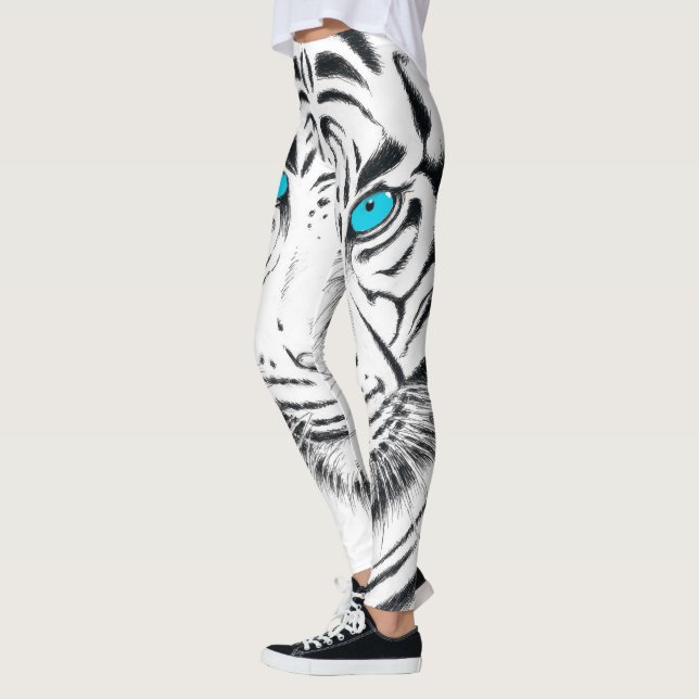 White Bengal Tiger Bläck Art Leggings (Vänster)