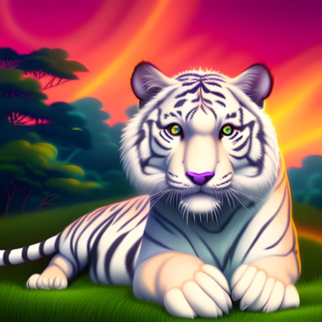 White Bengal Tiger mot Sunset Backdroppe Canvastryck (Skapare uppladdad)
