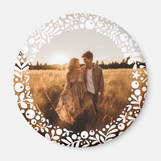 White Berry Border Frame Photo Magnet (Framsidan)