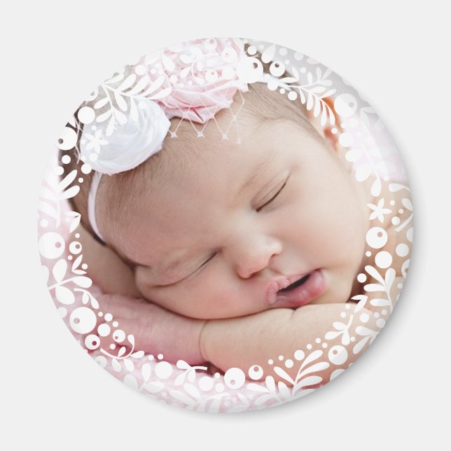 White Berry Framed Baby Photo Magnet (Framsidan)