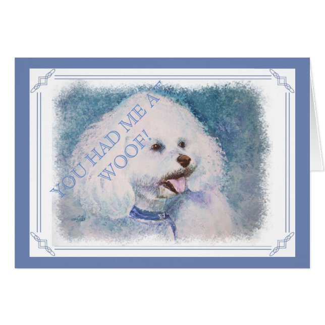 WHITE BICHON FRISE HÄLSNINGSKORT (Framsidan Horizontal)