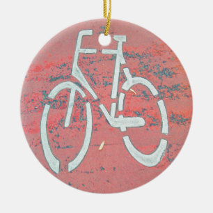 White Bicycle Red Street, Traffic Sign Bicycles Julgransprydnad Keramik