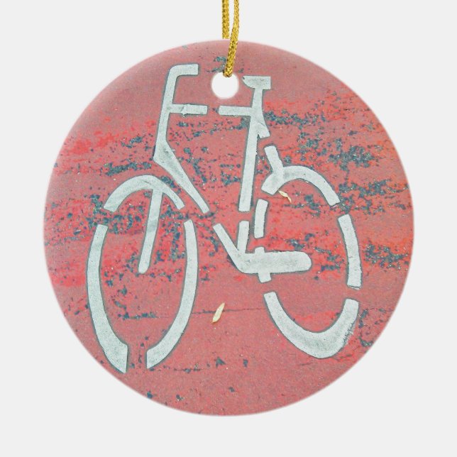 White Bicycle Red Street, Traffic Sign Bicycles Julgransprydnad Keramik (Framsidan)