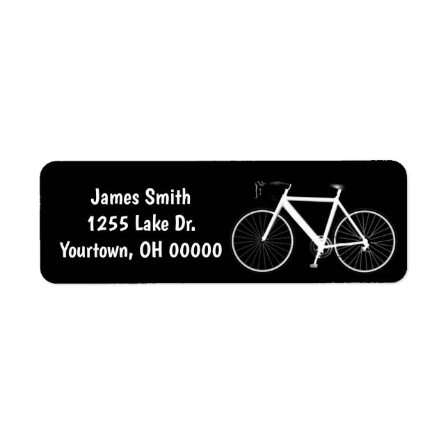 White Bike on Black-etikett Returadress Etikett (Framsidan)