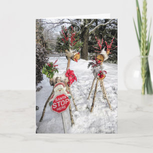 White Birch Logs Reindeer Helgkort