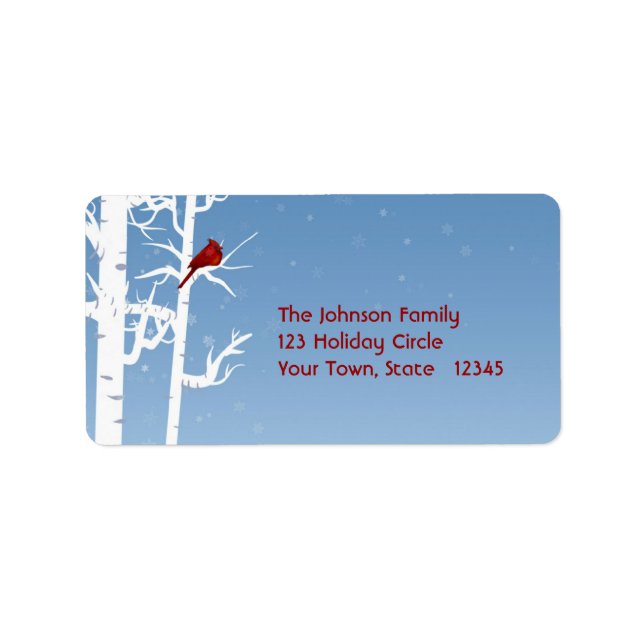 White Birch, Red Bird Address Label Adressetikett (Framsidan)