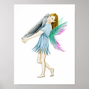 White Birch Träd Fairy Carrying Bark Poster