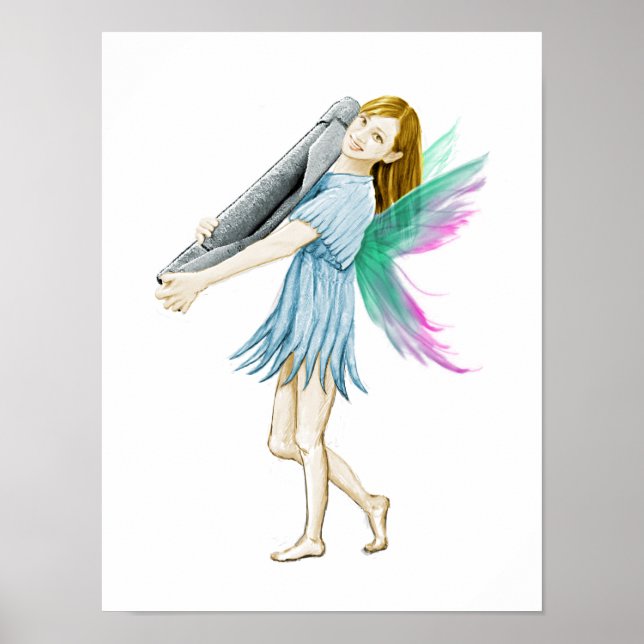 White Birch Träd Fairy Carrying Bark Poster (Framsidan)