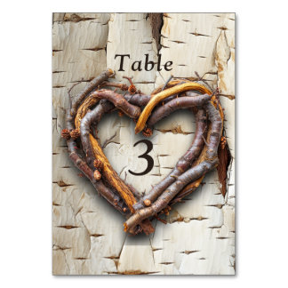 White Birch Träd Twig Heart Ram Bordsnummer