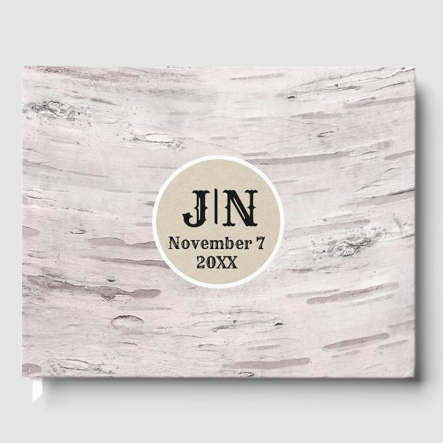 White Birch Träd Wood Rustic Barn Bröllop Gästböcker (Framsida)